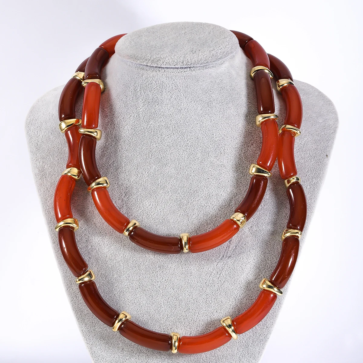 Best lady 2024 New ZAA 2 Pack Elastic Necklace, Vintage Resin Color Block Necklace Bracelet, Party Banquet Jewelry