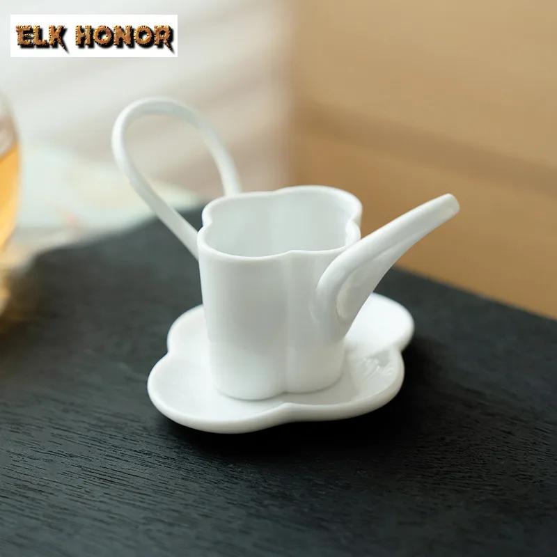 White Porcelain Double Ear Tea Separator Infusor With Coaster Tea Strainer Dispenser Tea Maker Tea Filter Tea Services Supplies