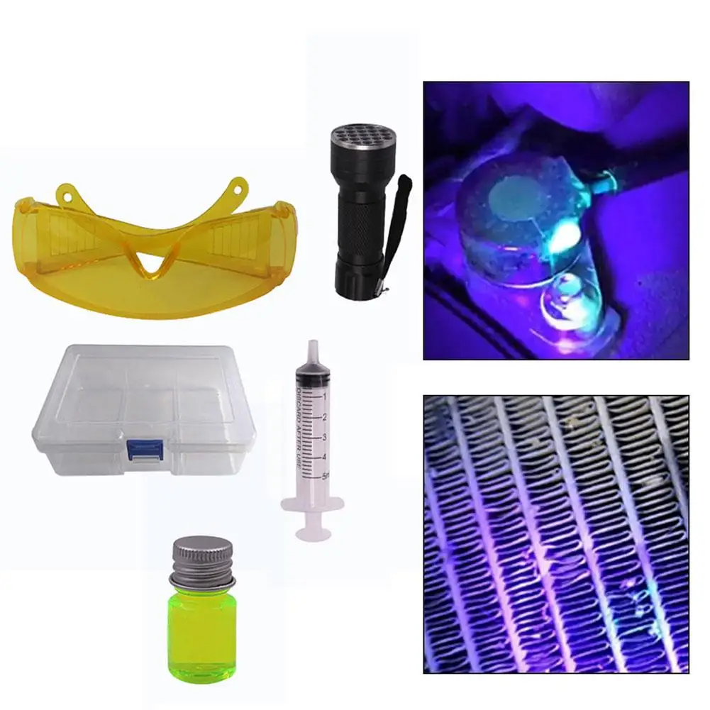 Ferramenta de detecção de vazamento de ar condicionado automático, kit de detecção de agente de luz roxa fluorescente, ferramenta de detecção e reparo de vazamento