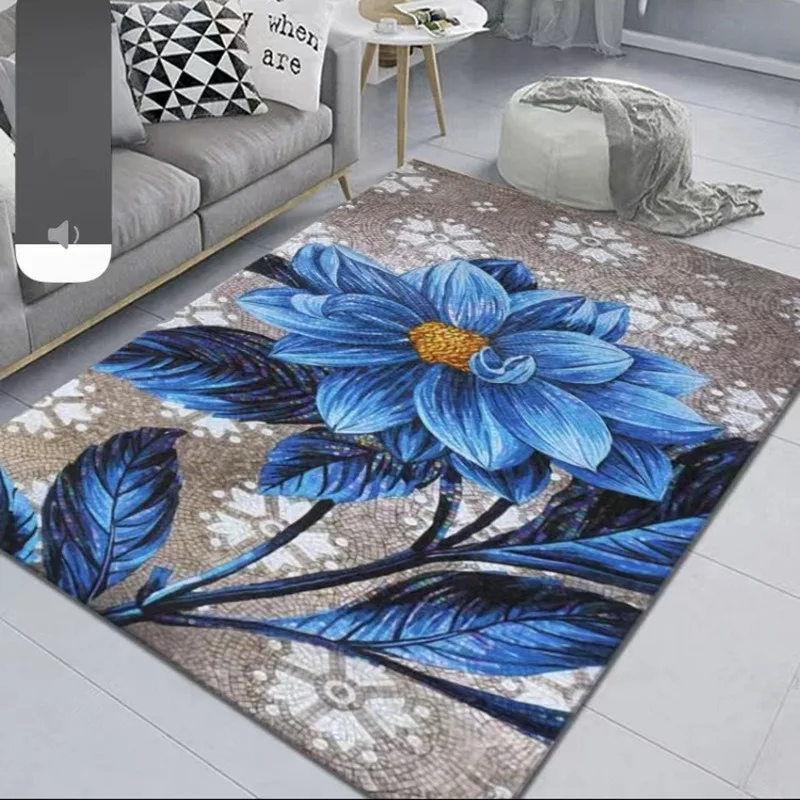 Hand-Painted Flower Printed Carpet Washable Living Room Bedroom Floor Mat Non Slip Sofa Coffee Tables Large Area Decor Rugs