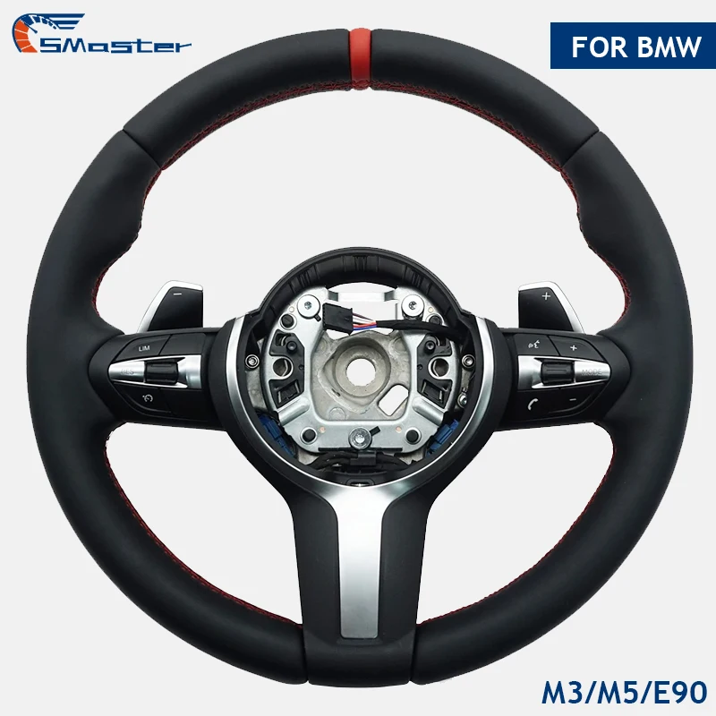 

M3 M5 E90 M Sport Red Stripe Leather Round Steering Wheel Interior Auto Parts Fits BMW F30 F20 F10 F02 F11 F22 F33 F36 E70 E71