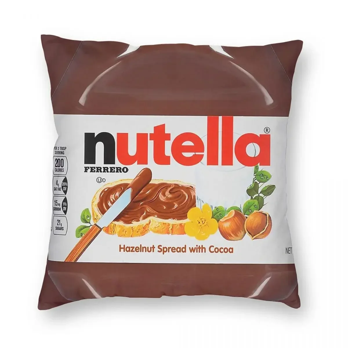 Nutella Hazelnut Spread Pillowcase Polyester Linen Velvet Printed Zip Decorative Sofa Cushion Cover Wholesale