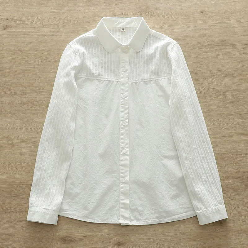 Simple Casual Cotton White Shirt Women 2024 Autumn New Fresh Woman Long Sleeve Blouses and Tops Sweet College style Lady Clothes