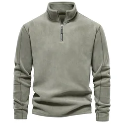 2025 Outdoor Casual Hoodie Sweatshirt Men's Warm Fleece Zipper Stand Collar Pullover Top High Quality Hoodie Sweatshirt Men