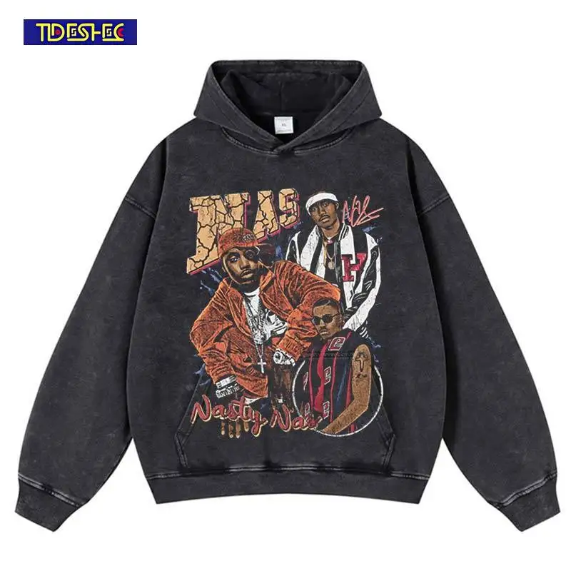 

Washed Hoodie Harajuku Streetwear Pattern Print Portrait Vintage Oversized Stretwear Hip Hop Pullover Sweatshirt Cotton Hooded