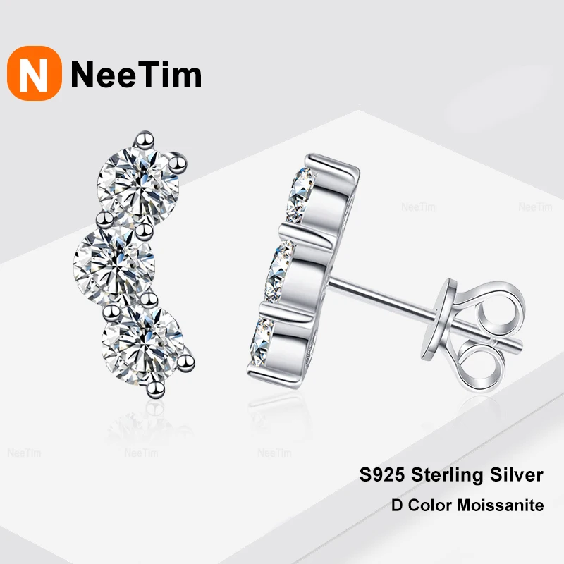 

NeeTim Full 3.5mm Moissanite Earrings for Women S925 Sterling Silver Sparkling with White Gold Plated Ear Studs Jewely with GRA
