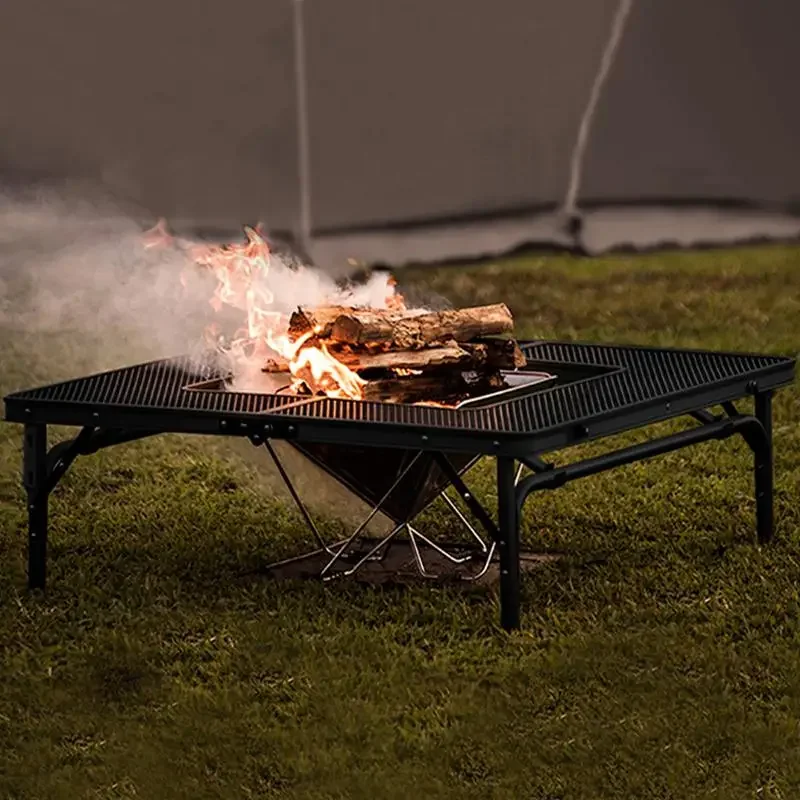 Stół piknikowy do grillowania na świeżym powietrzu, przenośny stojak do układania w stosy, demontaż kempingowy z kwadratową ramą