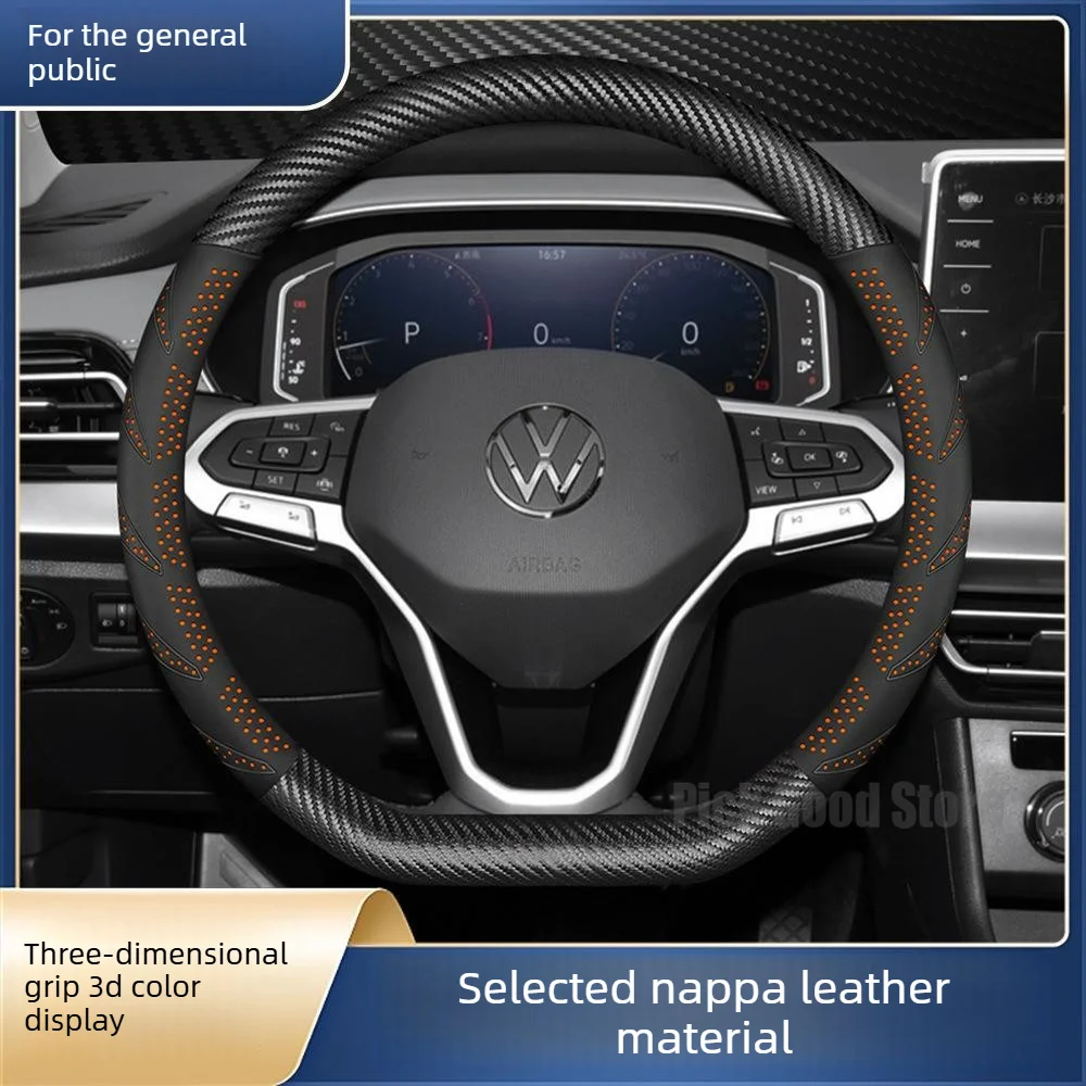

Leather Car Steering Wheel Cover For Volkswagen Tiguan POLO Tcross Crafter Lupo Golf Touareg Atlas Id4 Car Interior Accessories