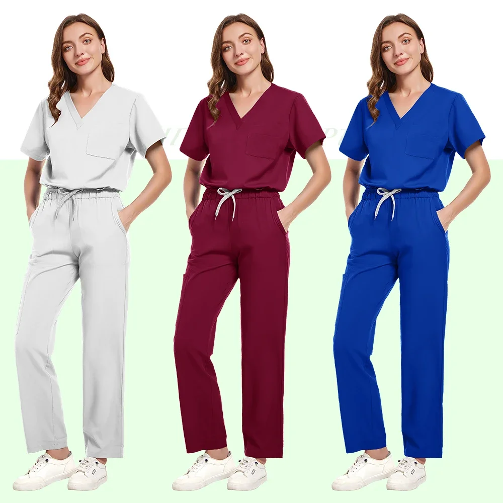 Set uniforme Top strofinato a maniche corte e pantaloni tascabili Uniforme da infermiera medica Tuta chirurgica da medico Cappotto spa Salone di