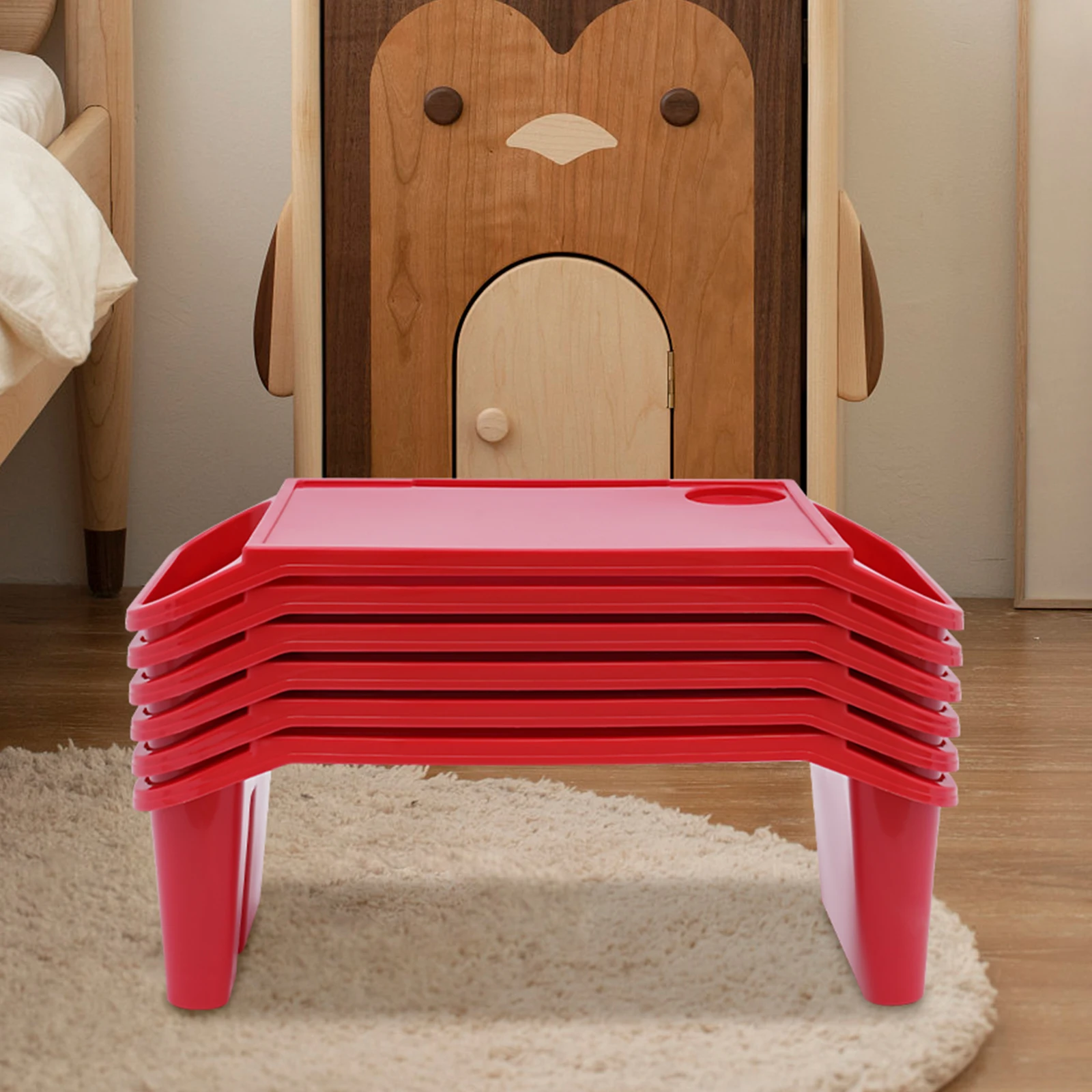 6 Pcs PP Rectangle Kids Lap Desk Tray Breakfast Laptop Trays With Side Pockets Portable Lap Bed Table Drawing