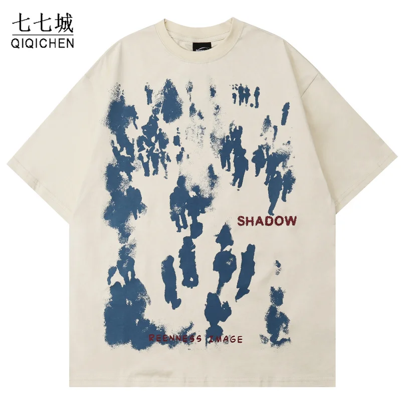 

Summer Short Sleeve T Shirts Men Hip Hop People Shadow Print T Shirt Streetwear Harajuku Casual Cotton Tops Tees New 100% Cotton