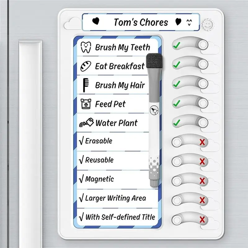 ABIJ-مخطط المهام القابل للمسح للأطفال للأطفال للقيام بقائمة لوحة تخطيط المهام الروتينية مع ملصقات مغناطيسية مغناطيس الثلاجة Du