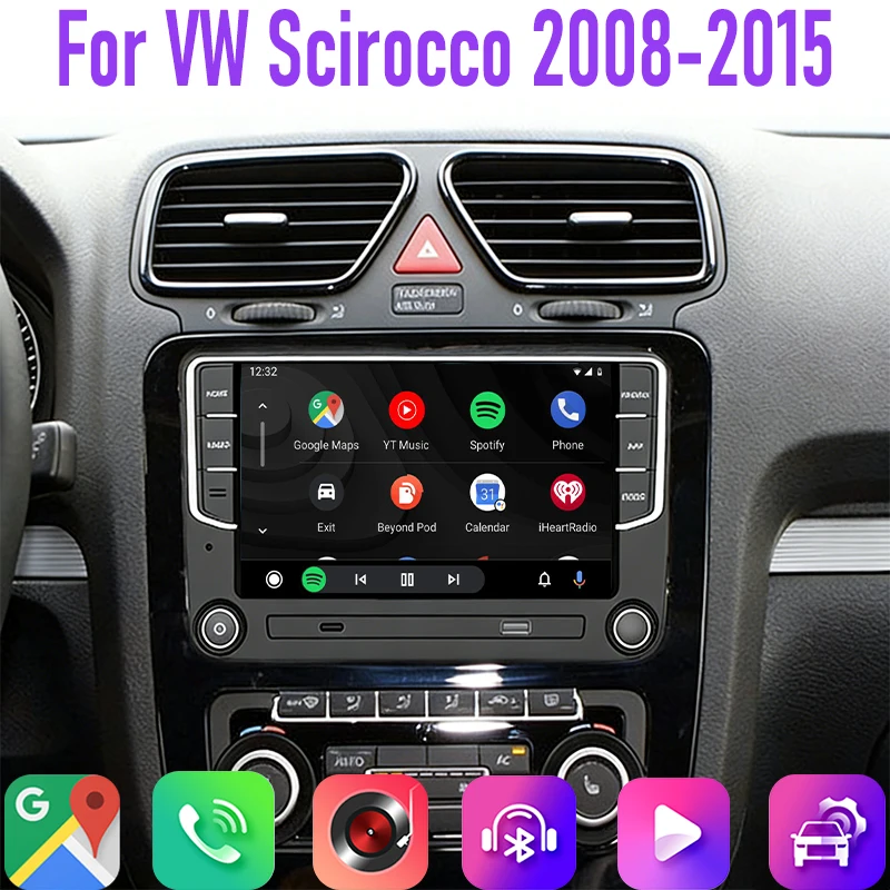

7" 4GB+64GB For VW Scirocco 2008-15 Car Radio Google Map CarPlay GPS Reversing Image Rear Camera Android 15 Auto