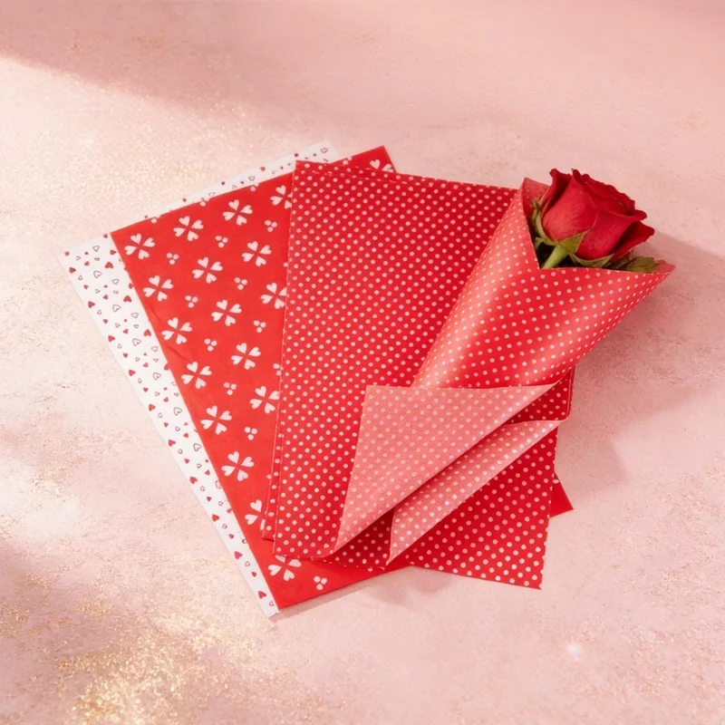 Red Heart Polka Dot Tissue Paper Valentine's Day Gift Wrapping Paper Sheets for Bouquet Wedding DIY Craft Gift Packaging