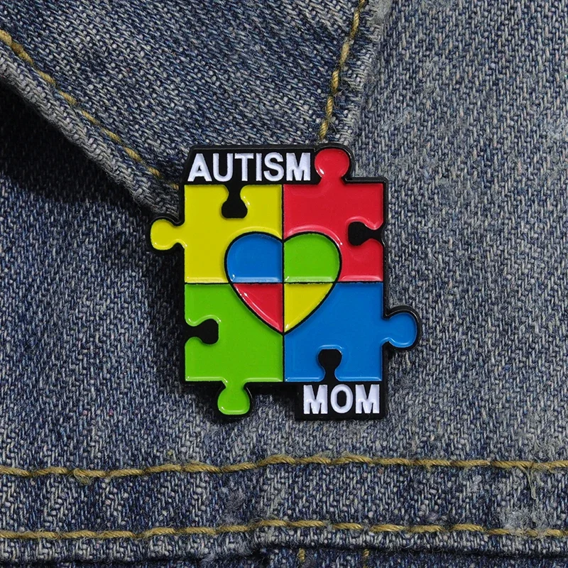 Autism Mom Puzzle Enamel Pins Mental Health Cartoon Creative Brooches Social Anxiety Lapel Badge Backpack Accessories for Gift