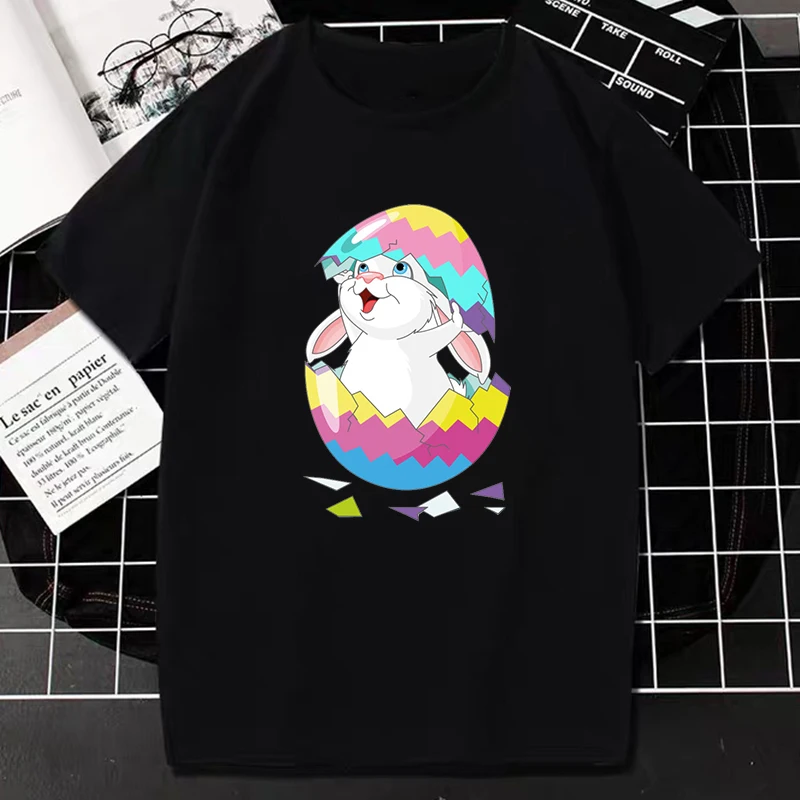 Camiseta de páscoa kawaii coelho impressão de manga curta topos moda casual feminino camiseta páscoa basekt ovos camisetas de grandes dimensões ropa mujer