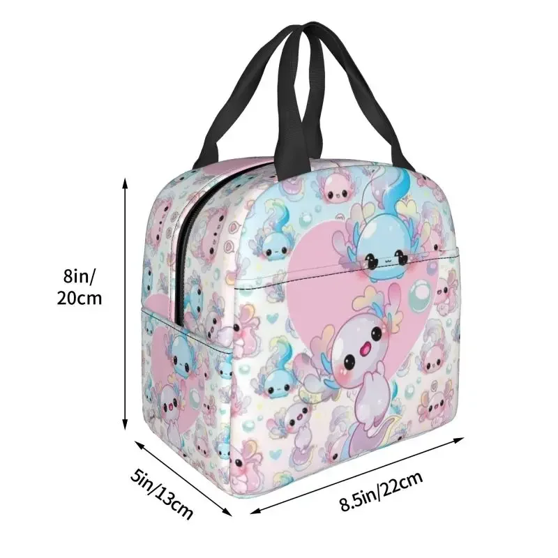 Colorful Relaxolotl Axolotl Thermal Insulated Lunch Bag Women Animal Portable Lunch Tote for Outdoor Camping Travel Food Box