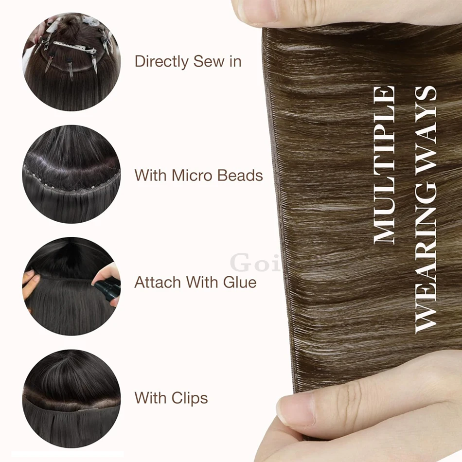 Seamless Genius Weft Human Hair Extensions Sew in Hair Extensions Real Human Hair Weft Hand Tied Extensions Virgin Hair 50g/pc view 6