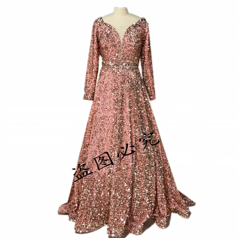 Prom Dresses Avond Formele Jurk Voor Vrouwen Party 2022 Sexy Elegante Luxe Moslim Plus Size Gold Sequin Lange Celebrity Jurken