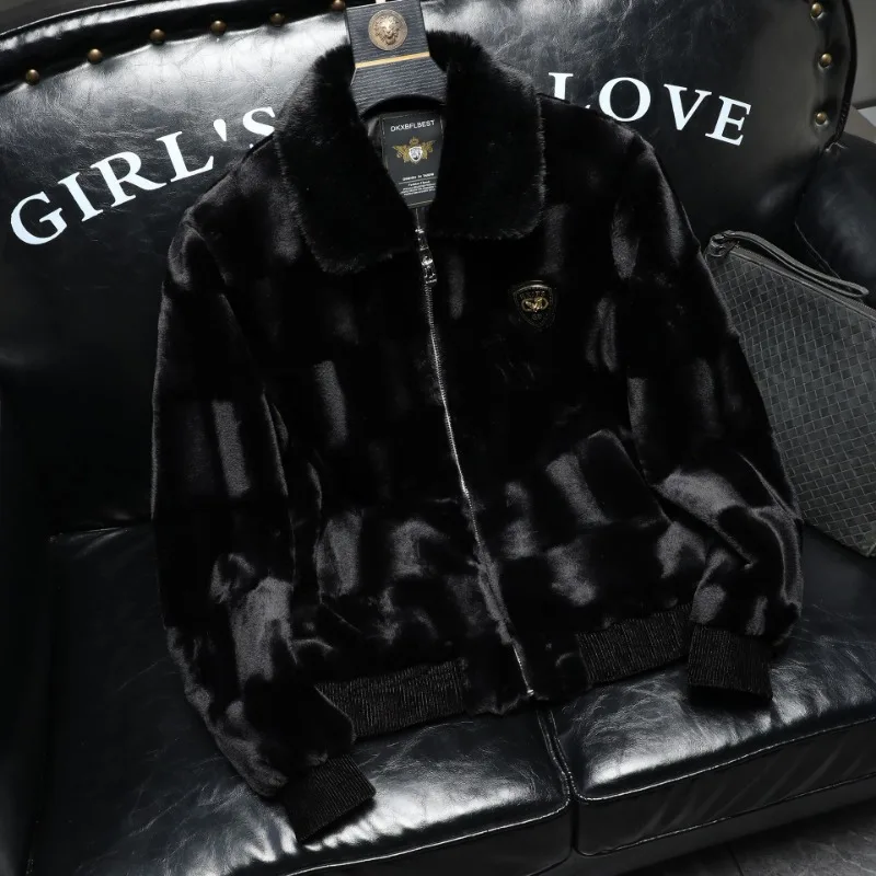 Men Fur Coat Winter Bomber Jacket Rabbit Fur Coat Luxury High Quality Faux Fur Jacket Zip Outerwear Stripe Short Tops Trendy New