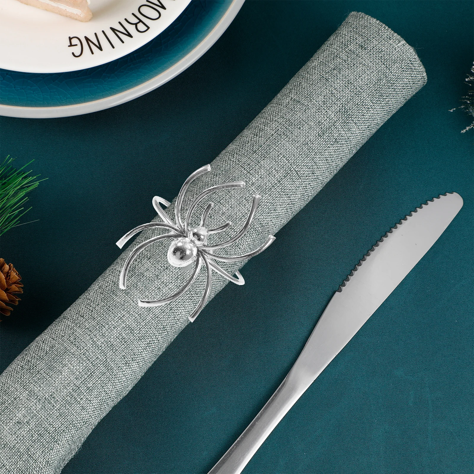 

6 pcs Napkin Rings Spider Design Halloween Party Decoration Alloy Serviette Buckles For Dining Home Hotel Restaurant Bar Use