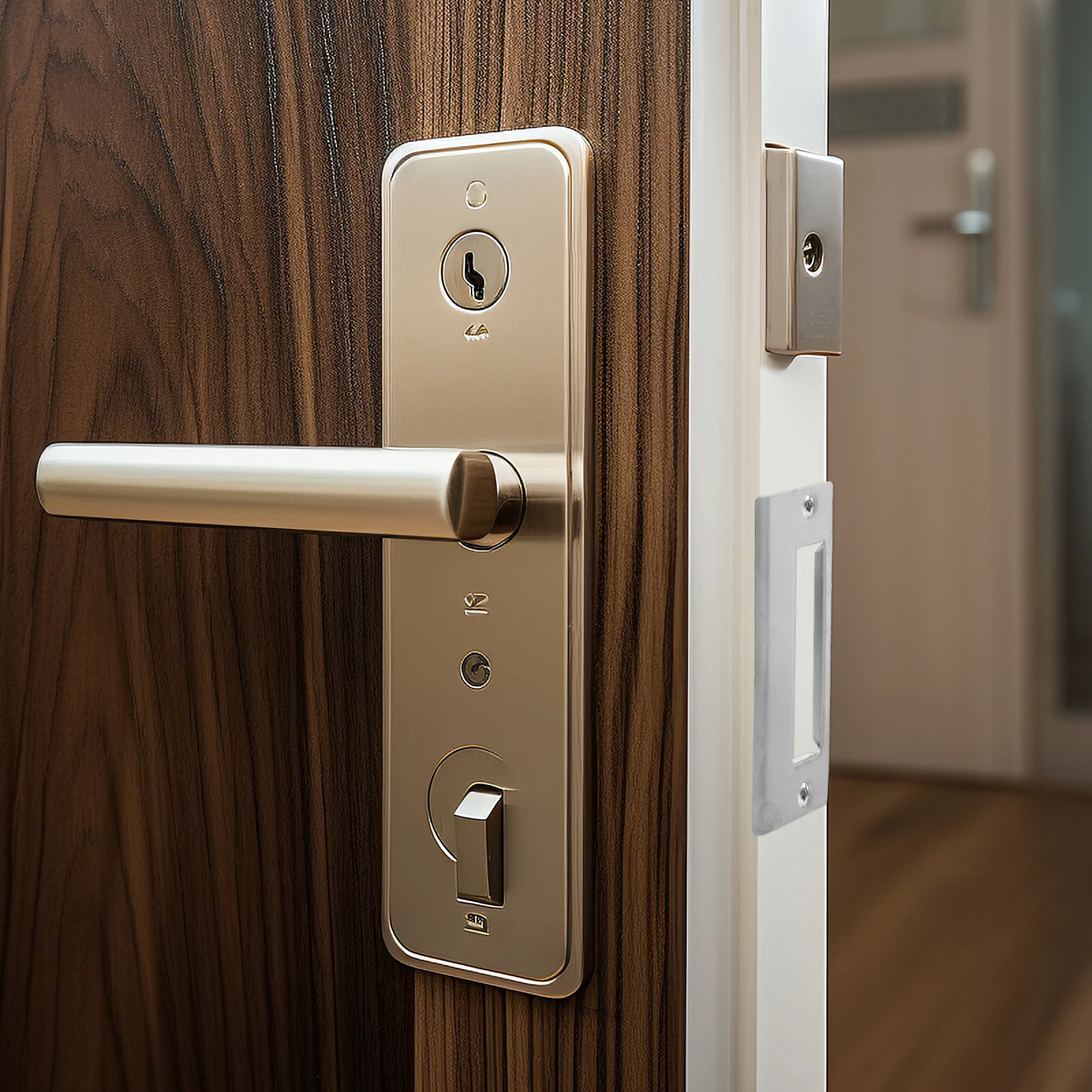 

6pcs Stainless Steel Door Strike Plate Universal Replacement Repair Kit For Deadbolt Latch Sliding Door Home Improvement Easy