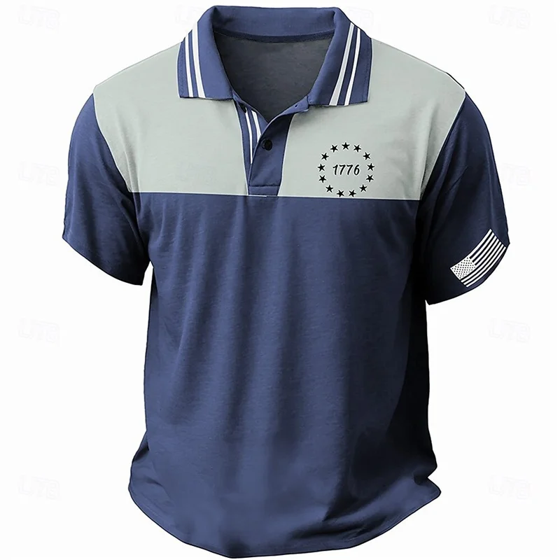 Colorful Line Pattern Men's Polo Shirt Fashion Trend Lapel Button 3D Color Block Printing Polo Shirt Casual Shirt