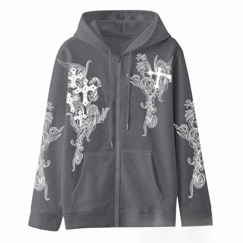 Autumn American Hip Hop Gothic Women's Zipper Hoodie Fashion Casual Oversized Loose Hoodie Coat for Women Y2k Goth Streetwear