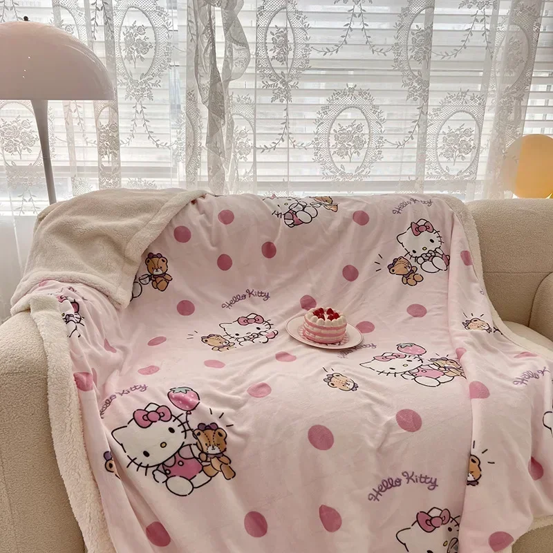 

Sanrio Lamb Wool Plush Blanket Hello Kitty Melody Kuromi Cinnamoroll Winter Double Layer Thickened Office Nap Blanket Bed Sheet