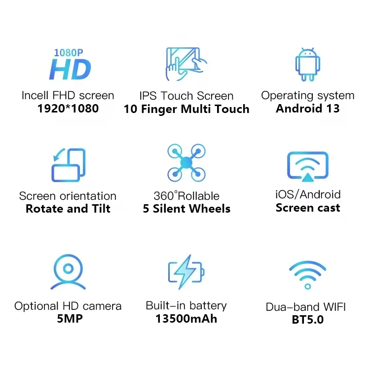 21.5/24/27/32Inch Portable Mobile Smart Android TV on Wheels 360 Rotation Moveable Screen Led Display Rolling TV Stand