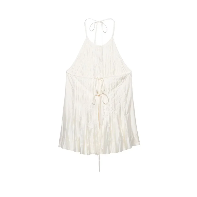 ZHIO Women's Top 2026 Summer New Beige Camisole Made of Draped Acetate Fabric, Sexy Top for Beach Vacation Sexy  Elegant