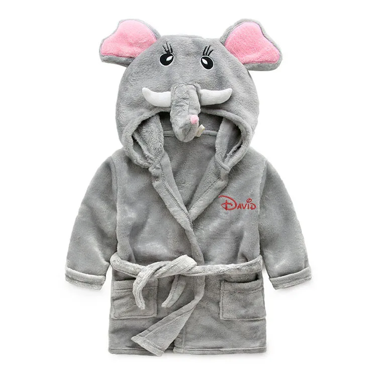 

Personalized Embroidery Name Animal Hooded Towel Baby Super Soft Comfy Bathrobe Cartoon Flannel Pajamas Long Sleeve Bathrobe