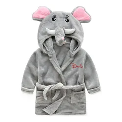 Personalized Embroidery Name Animal Hooded Towel Baby Super Soft Comfy Bathrobe Cartoon Flannel Pajamas Long Sleeve Bathrobe