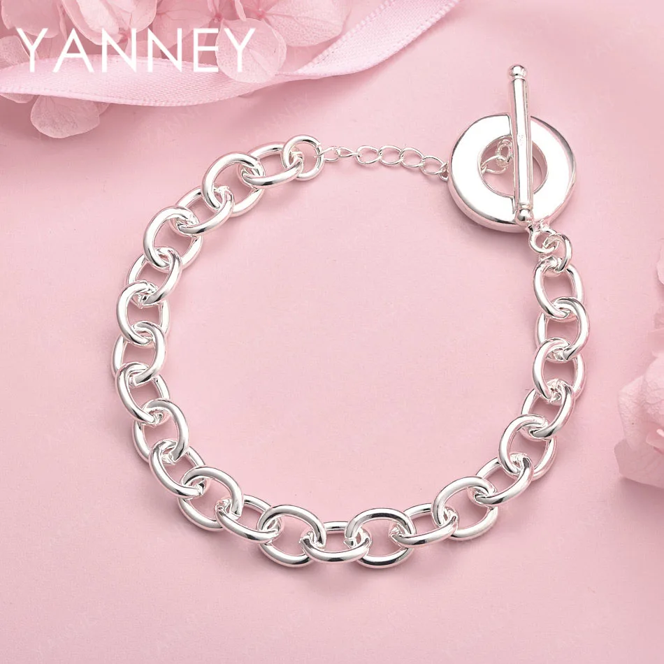 

Браслет из стерлингового серебра 925 пробы, 8 дюймов, простой круглый дизайн, для модных вечеринок, аксессуаров, подарков и украшений