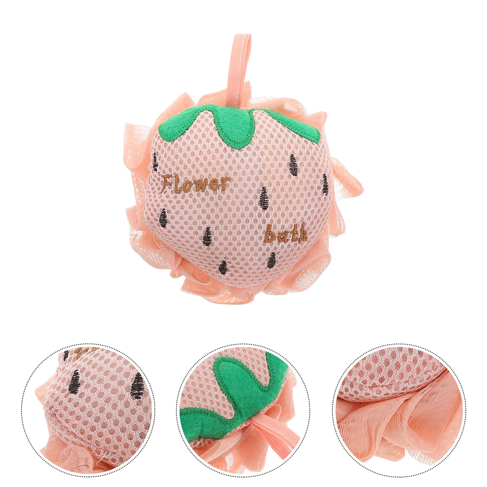 

Double Sided Large Strawberry Shower Ball Loofah Mesh Pouf Exfoliating Bath Body Wash Scrubber Exfoliating Body Sponge