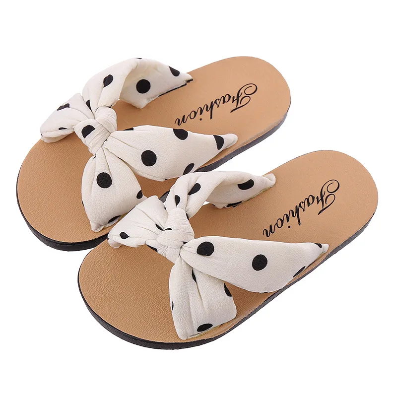 2024 Children Slippers Girls Wearing Slippers Outside Cute Bow Anti Slip Beach Slippers Contrast Color Kid Slippers