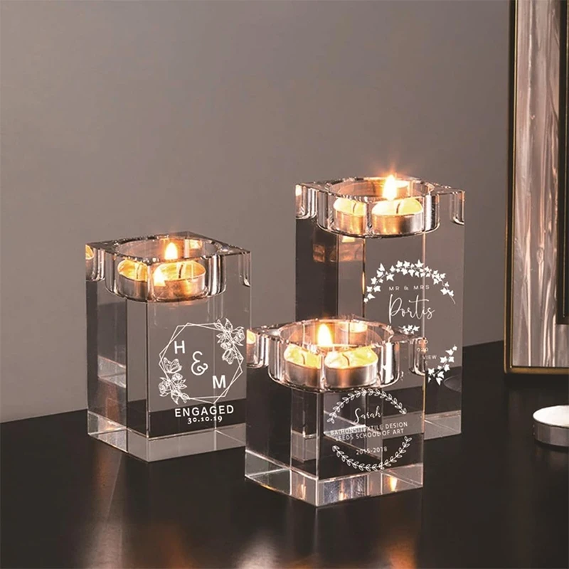 Personalized Photo Crystal Candle Holder Custom Memorial Gifts 2d Romantic Candleholder for Dinner Wedding Decoration Holder