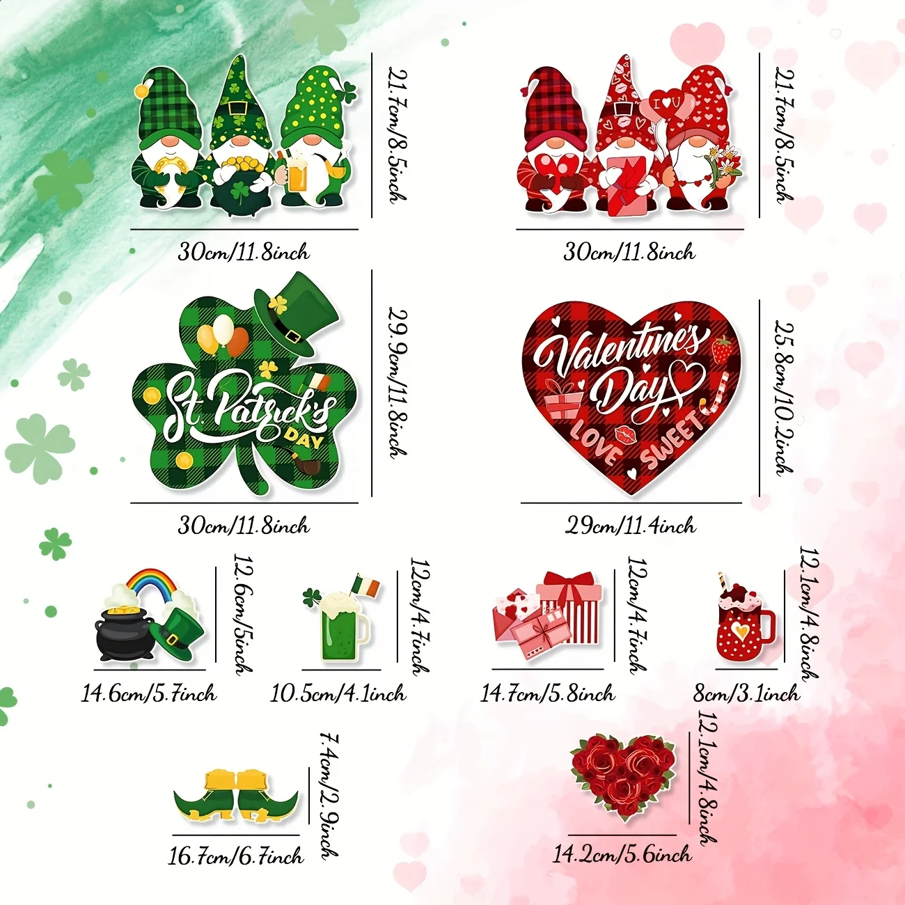2 Pcs Valentine\'s Day St Patricks Day Decorations Valentines Day Door Sign Gnome Heart Shamrock Shaped Felt Hanging Signs for