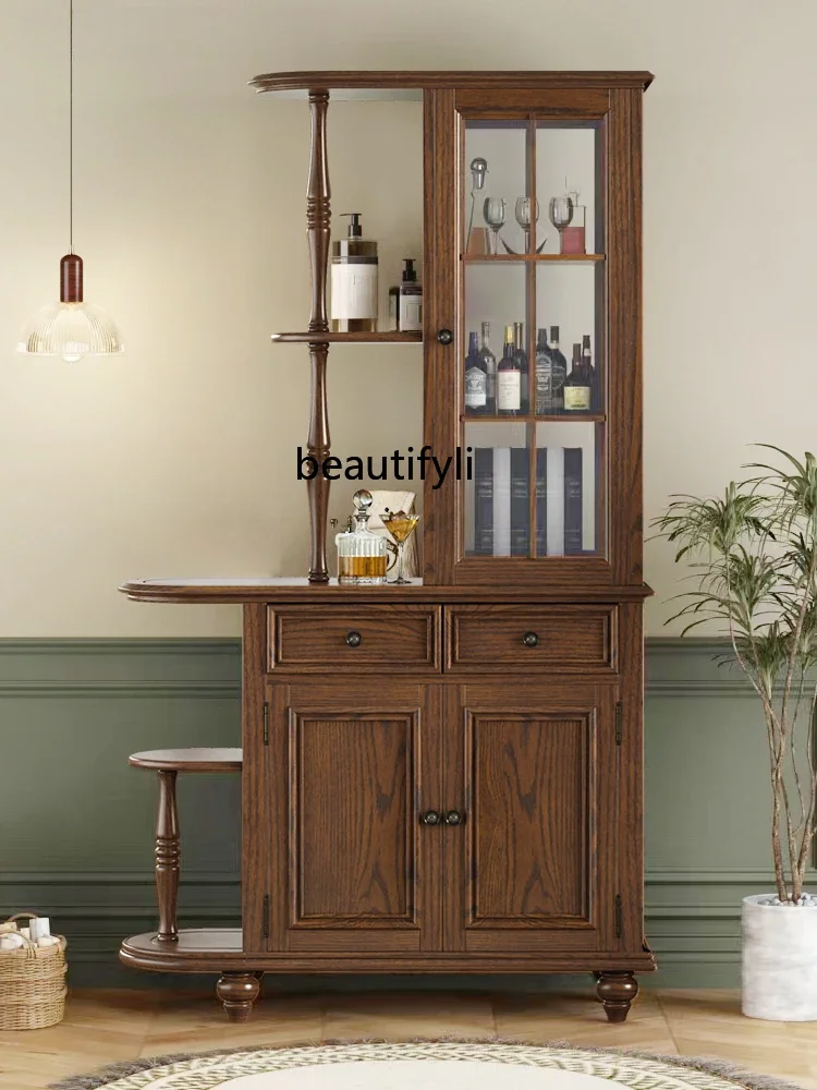 

American-Style Solid Wood Hallway Partition Wine Cabinet Shoe Cabinet Door Living Room Rack Double-Sided Retro Integrated