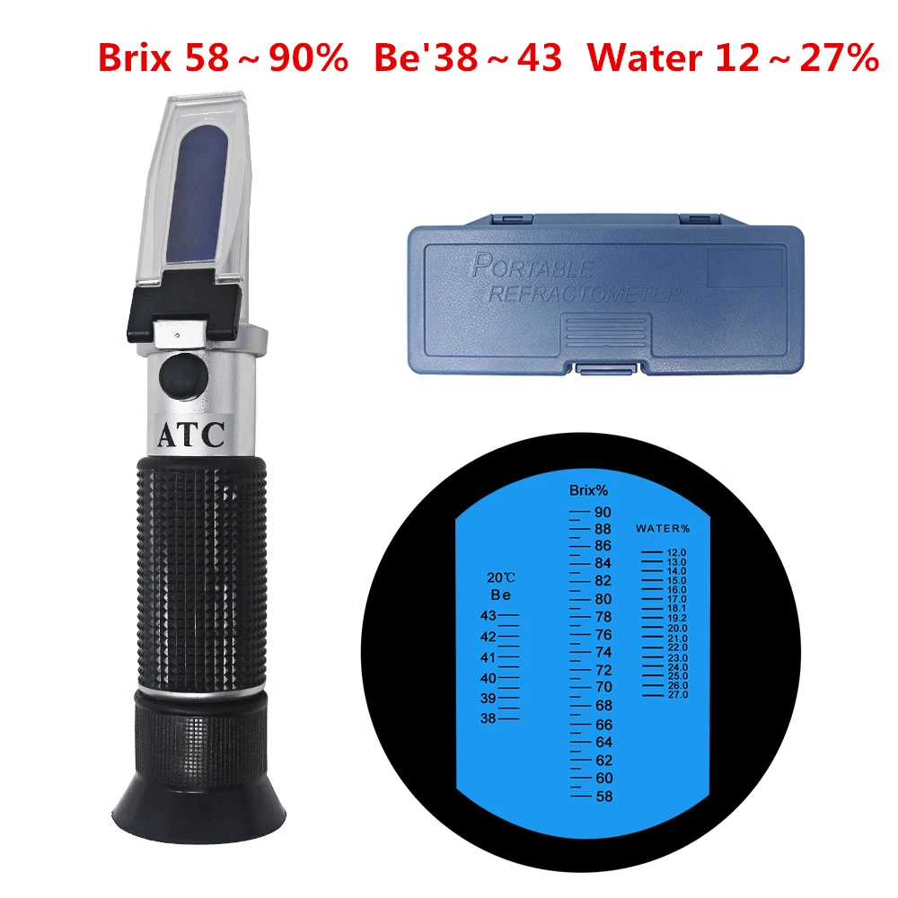 Refractometer Honey Tester Brix Baume Water 3 in 1 Moisture Meter For Honey For Beekeeper Sugar Meter ATC Honey Refractometer