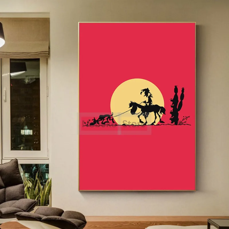 ملصق لوك المحظوظ للرسوم المتحركة الفرنسية ، كاريكاتورية ، مطبوعات رعاة البقر المضحكة ، لوحة قماشية ، صور فنية جدارية ، ديكور لغرف المنزل