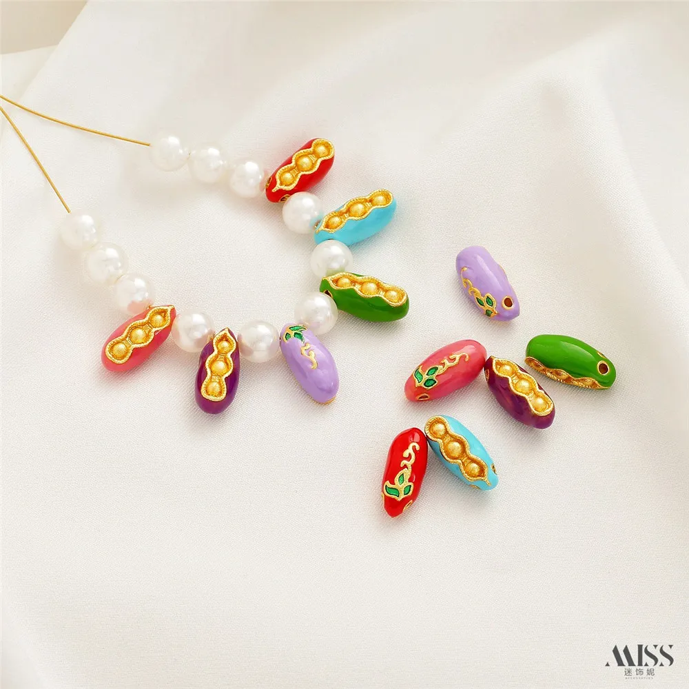 

Sand Gold 18K Matte Gold Drip Oil Boiled Blue Peas with Gold Beads Pendant DIY Bracelet Necklace Hanging Jewelry Accessories