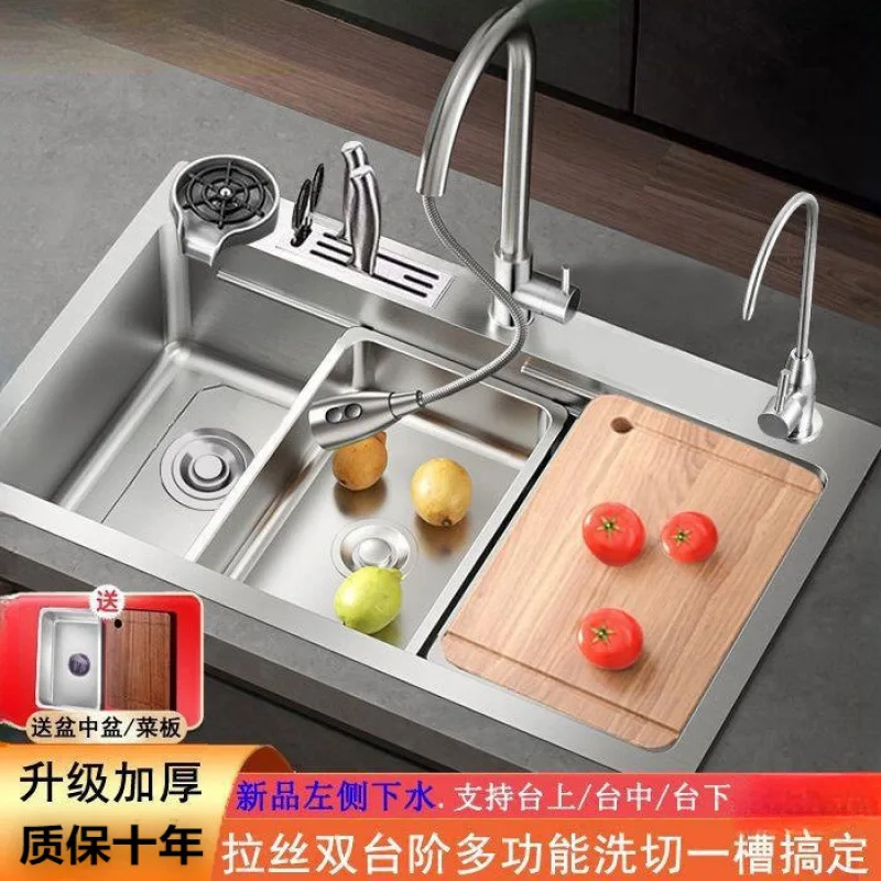 Factory cross-border thickened 304 stainless steel sink household multi-function with knife holder dishwasher vegetable basin