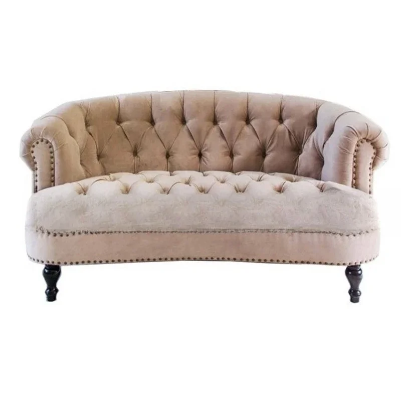 

Neoclassical fabric art leisure, flannel buckle three-person sofa studio, beauty salon arc, reception sofa