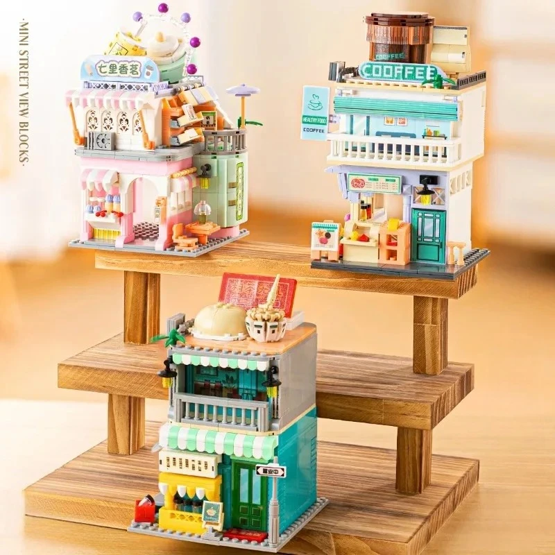 NEW Cafe Camera Store Building Blocks Street Scene Children's Assembled Toys Patchwork Model Ornaments Holiday Gift
