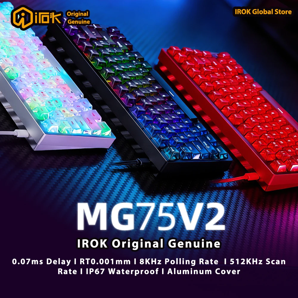 Teclado Mecânico Gamer IROK MG75 V2 MG75V2 de Alumínio Magnético com Rapid Trigger 0.07ms, 8KHz, 0.001mm, Taxa de Scan de 512K