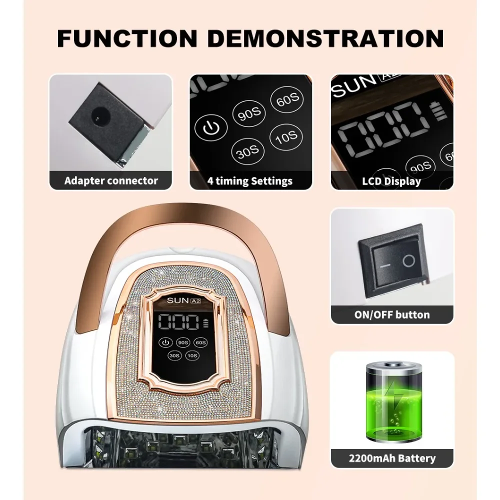 เครื่องอบเล็บยูวีแบบชาร์จไฟได้ 42 LED สำหรับมืออาชีพ ใช้สำหรับอบเจลทุกชนิด แสงยูวีสำหรับทำเล็บมือและเล็บเท้า อุปกรณ์สำหรับร้านทำเล็บ
