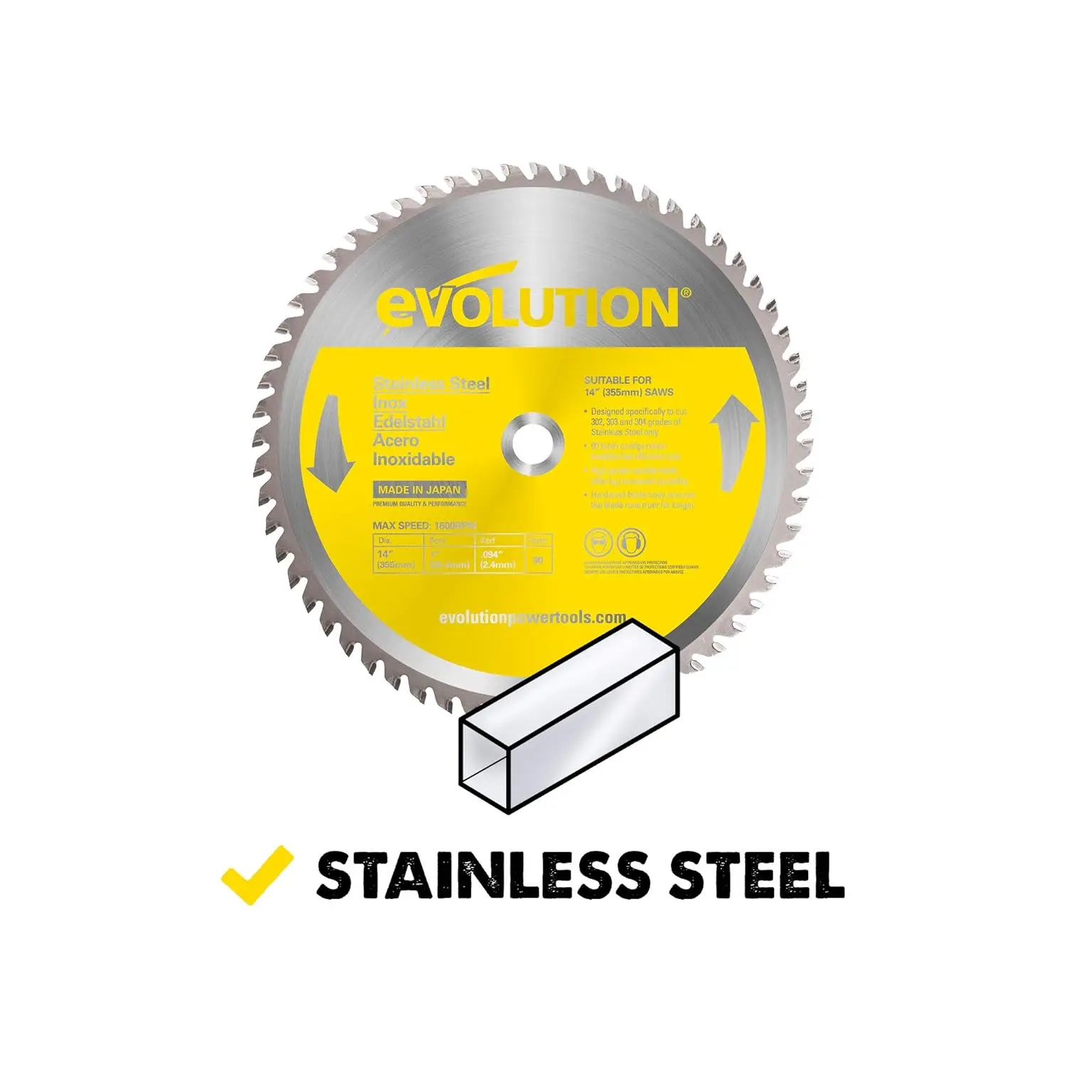 Power Tools 14BLADESS Stainless Steel Cutting Saw Blade, 14-Inch x 90-Tooth , Yellow