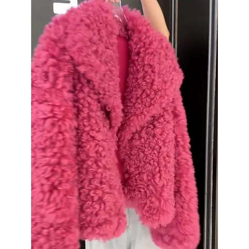 Nuevo modelo de invierno, chaqueta Popular con reducción de edad, hermoso estilo extranjero, piel sintética, abrigo de lana de cordero de imitación cálido integrado para mujer