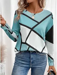 Fashion Women's T shirt Tee Color Block 3D Print Daily Sweatshirt Casual Long Sleeve t shirt Crew Neck Spring Fall sportswear